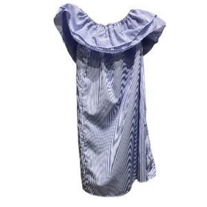 Blue/White Striped Ruffle Dress